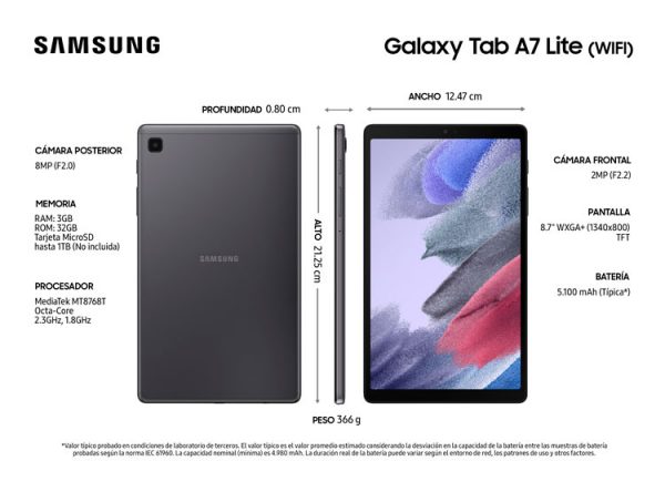 Tablet Galaxy Tab A7 Lite 8.7" 3GB 32GB WIFI Octa Core Android Dark Grey